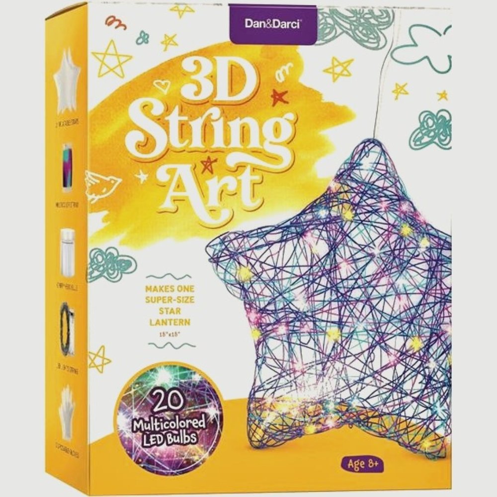 3D String Art Kit for Kids - Makes a Light-Up Star Lantern with 20 Multi-Colored